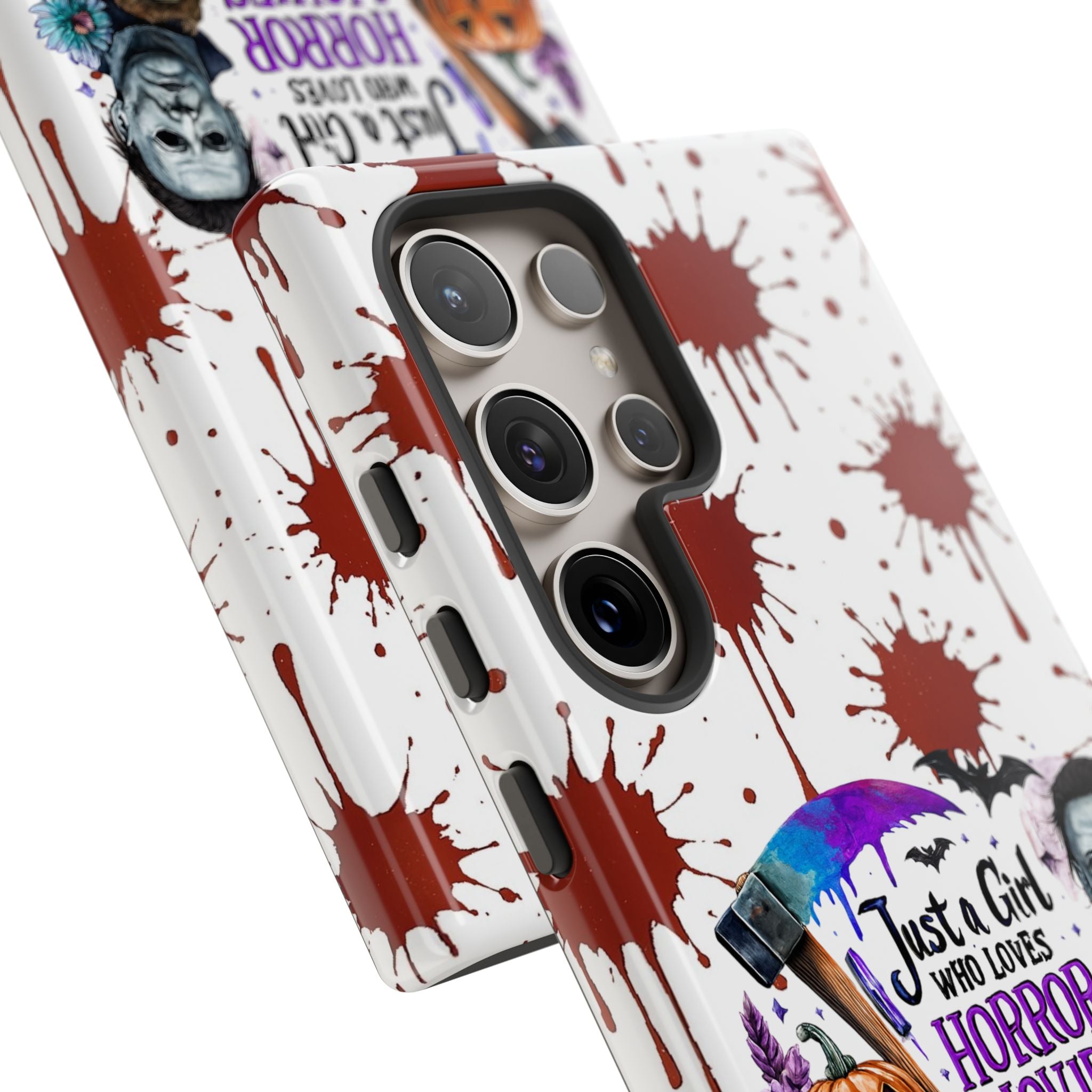 Just a Girl Who Loves Horror Movies & Halloween | Blood Splatter Tough Phone Case | Spooky Gift for Horror Fans