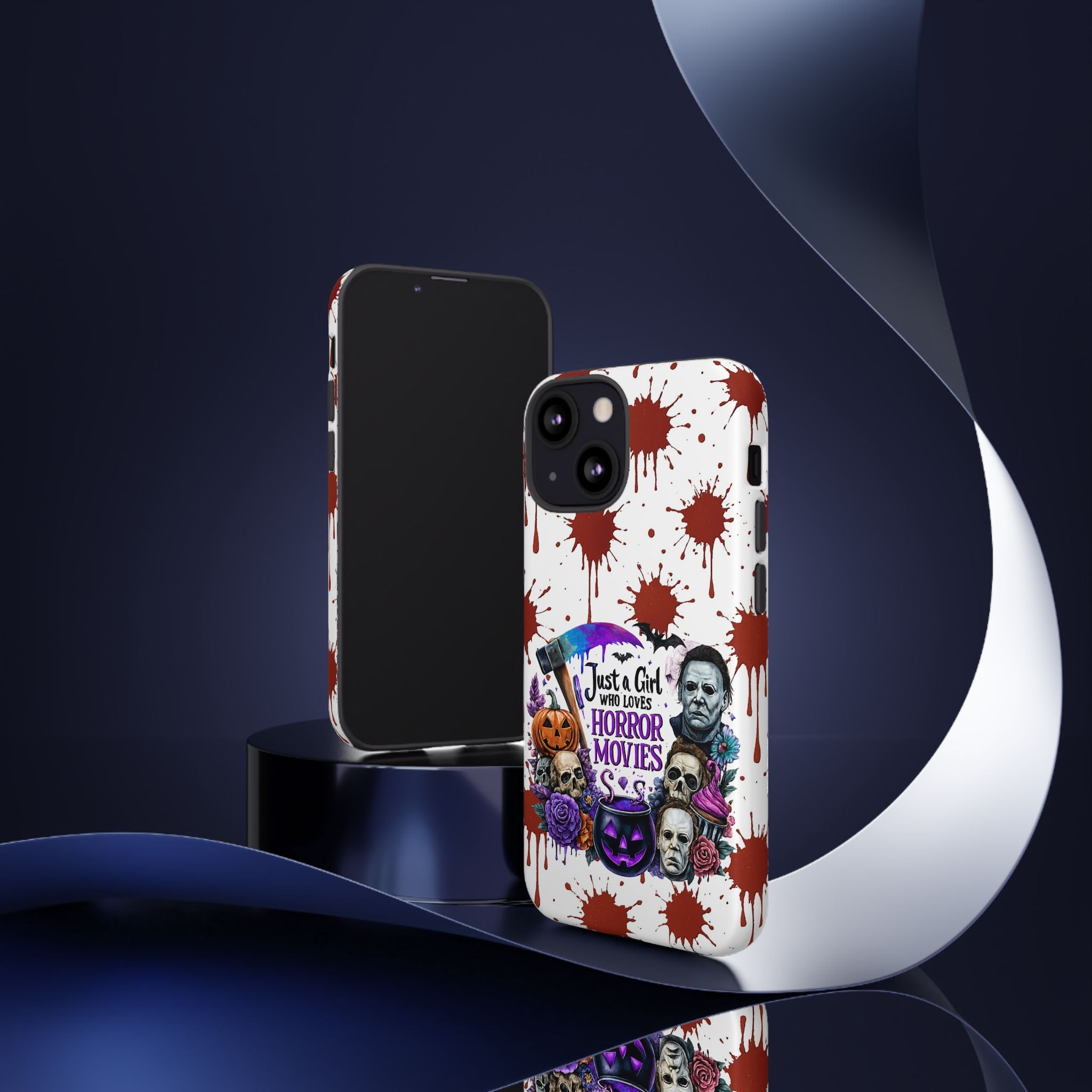 Just a Girl Who Loves Horror Movies & Halloween | Blood Splatter Tough Phone Case | Spooky Gift for Horror Fans