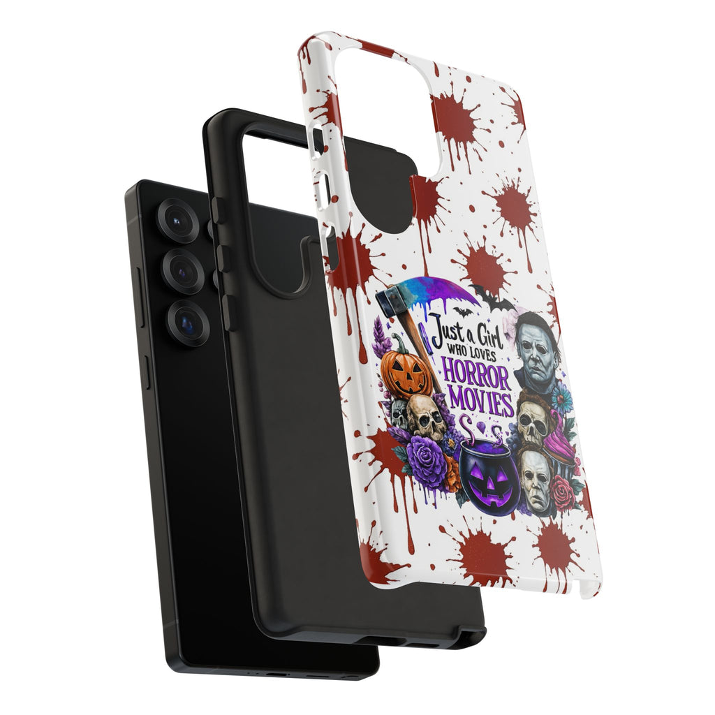 Just a Girl Who Loves Horror Movies & Halloween | Blood Splatter Tough Phone Case | Spooky Gift for Horror Fans