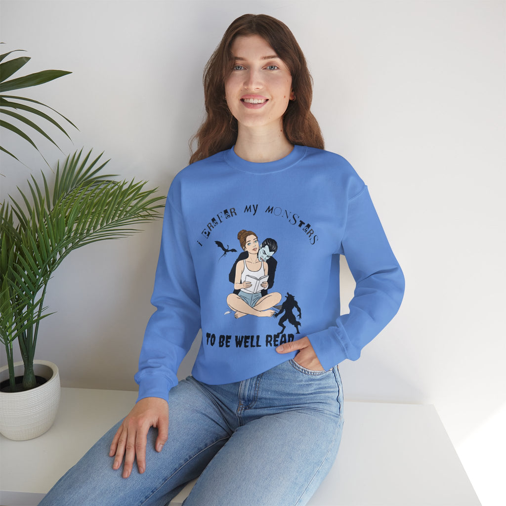 “I Prefer My Monsters To Be Well Read” Cozy Gothic Romance Sweatshirt - Unisex Crewneck