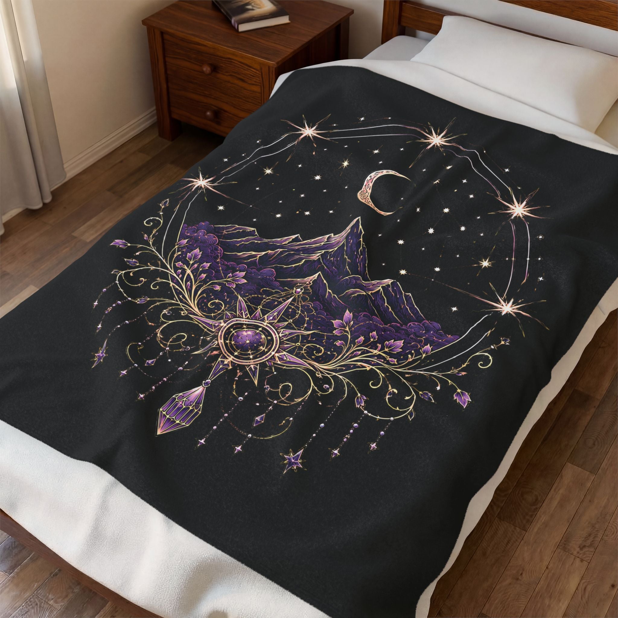 Mystic Moon Mountain Velveteen Plush Blanket
