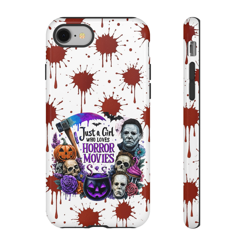 Just a Girl Who Loves Horror Movies & Halloween | Blood Splatter Tough Phone Case | Spooky Gift for Horror Fans