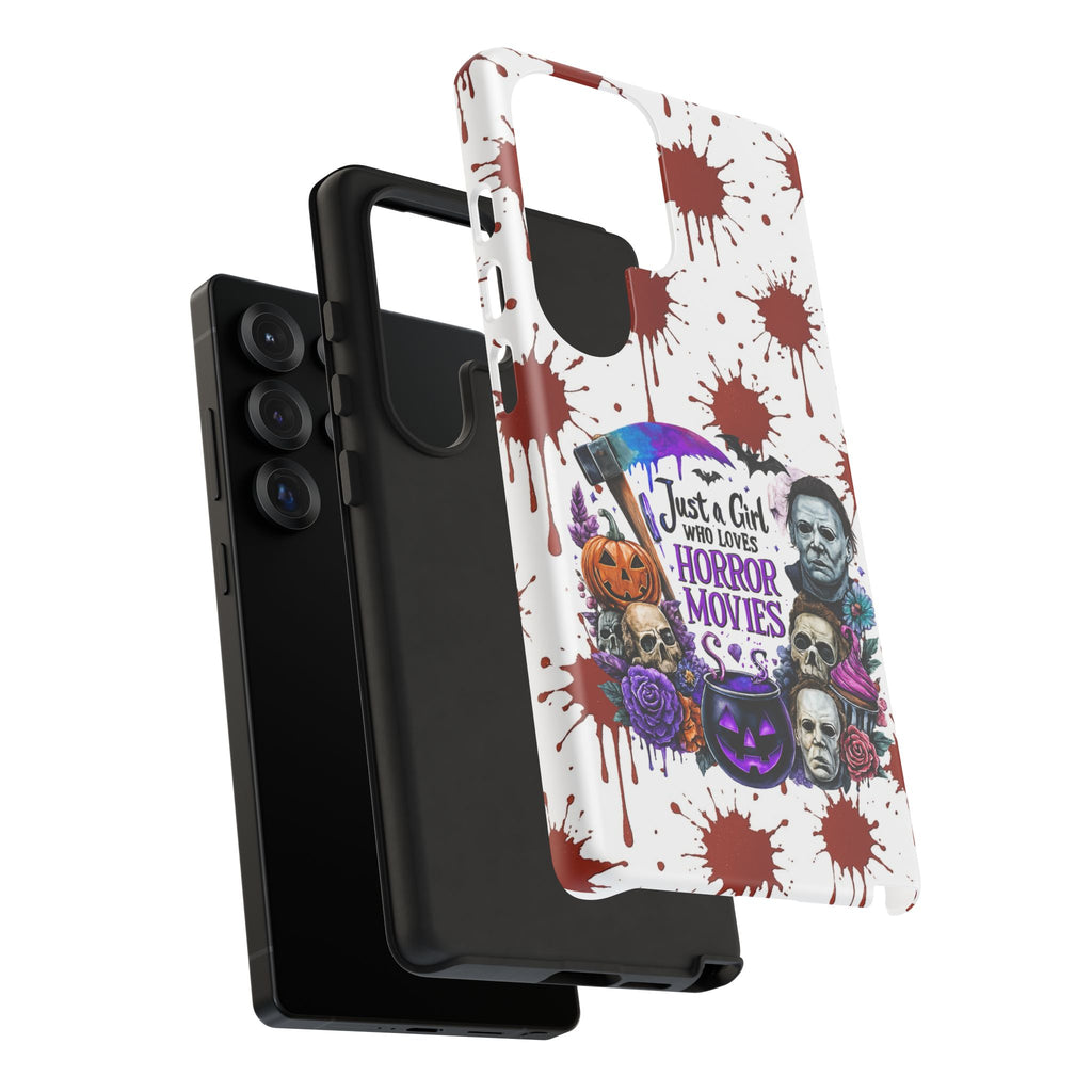 Just a Girl Who Loves Horror Movies & Halloween | Blood Splatter Tough Phone Case | Spooky Gift for Horror Fans
