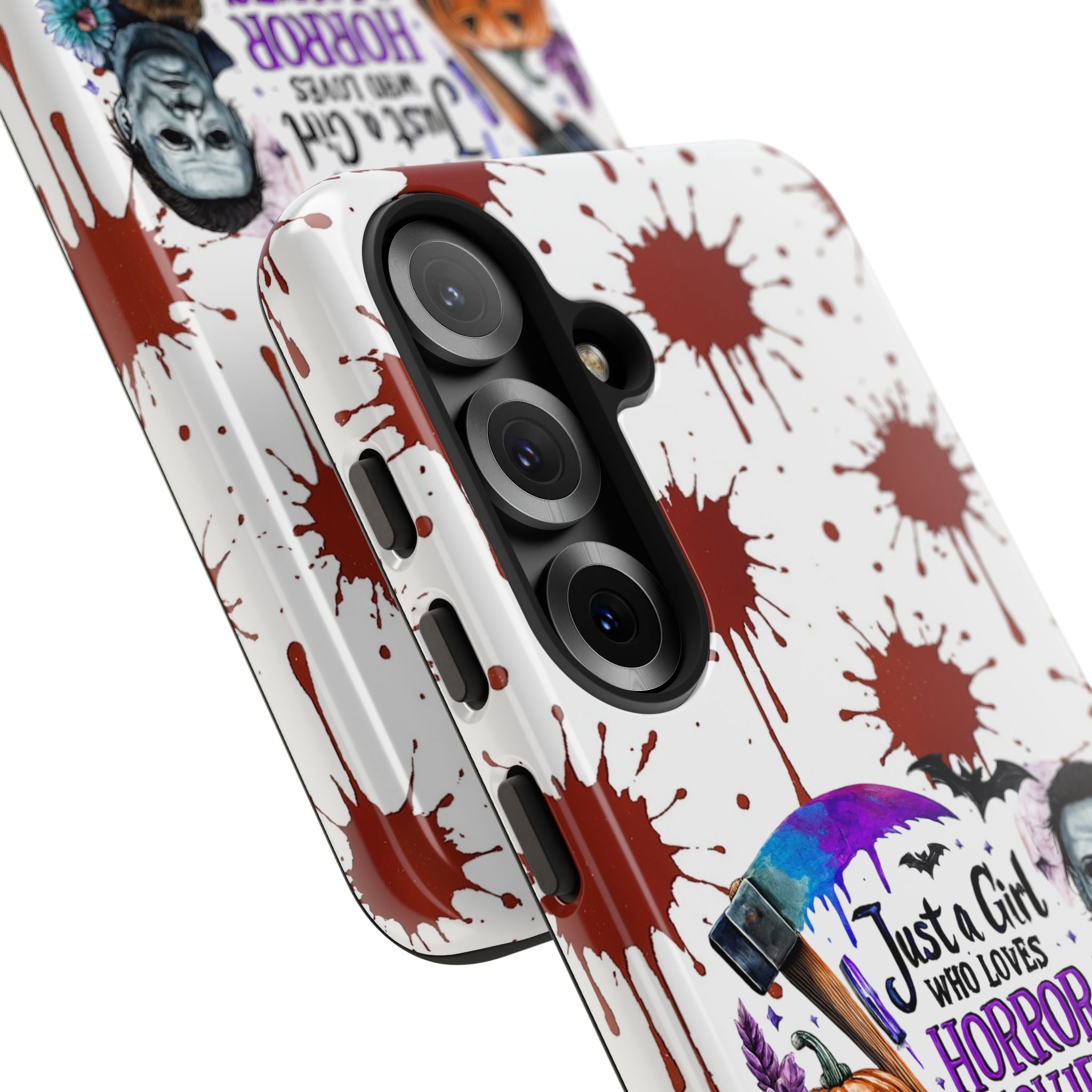 Just a Girl Who Loves Horror Movies & Halloween | Blood Splatter Tough Phone Case | Spooky Gift for Horror Fans