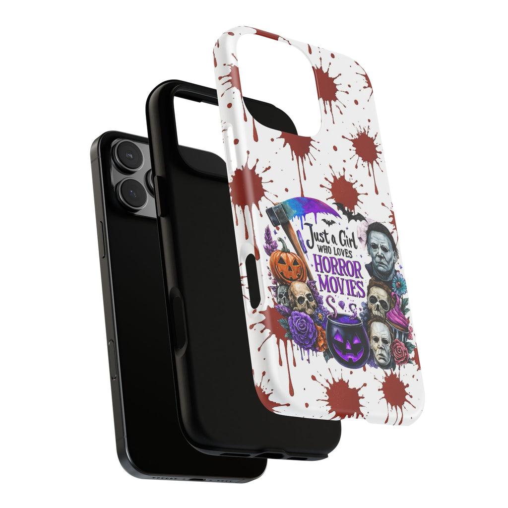 Just a Girl Who Loves Horror Movies & Halloween | Blood Splatter Tough Phone Case | Spooky Gift for Horror Fans