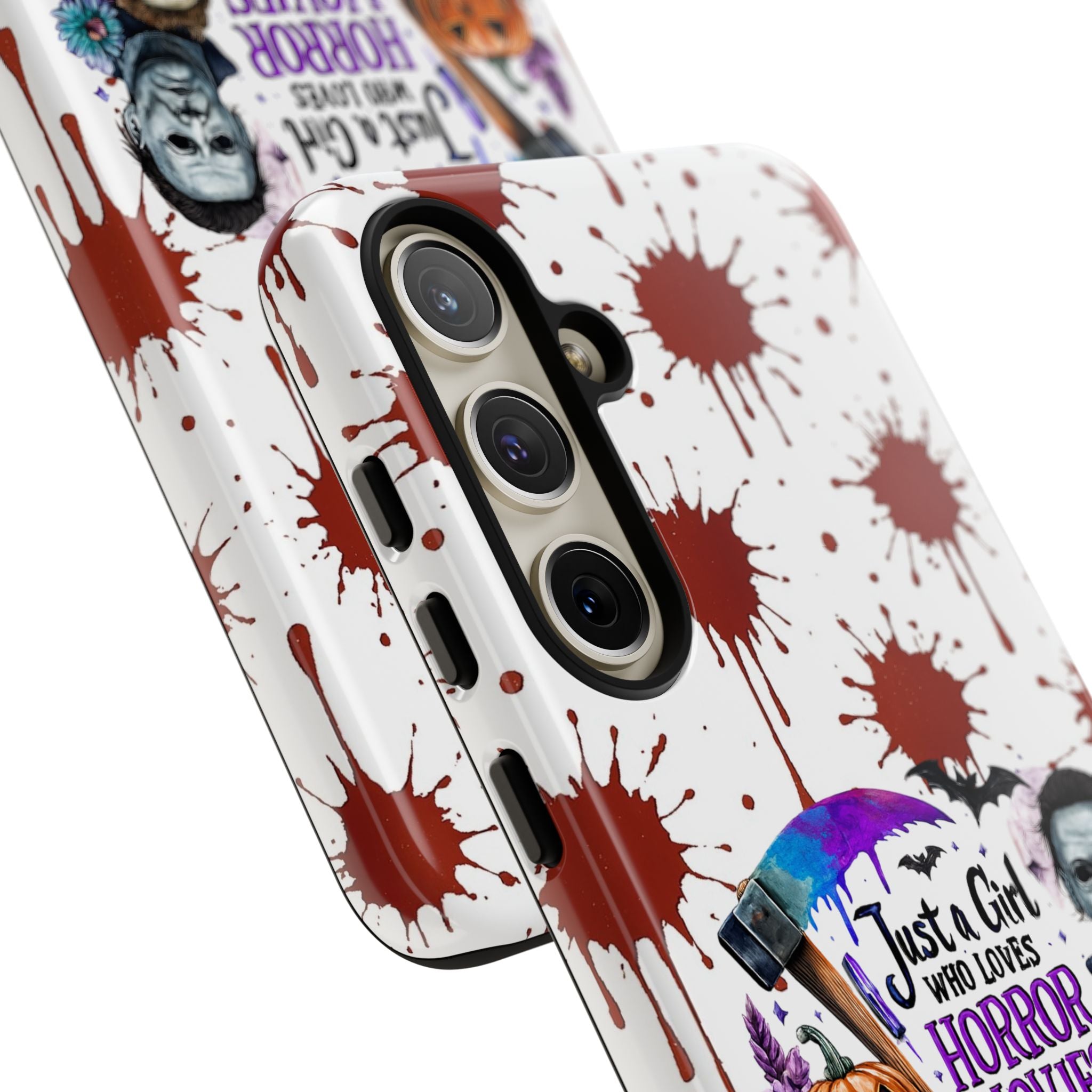 Just a Girl Who Loves Horror Movies & Halloween | Blood Splatter Tough Phone Case | Spooky Gift for Horror Fans