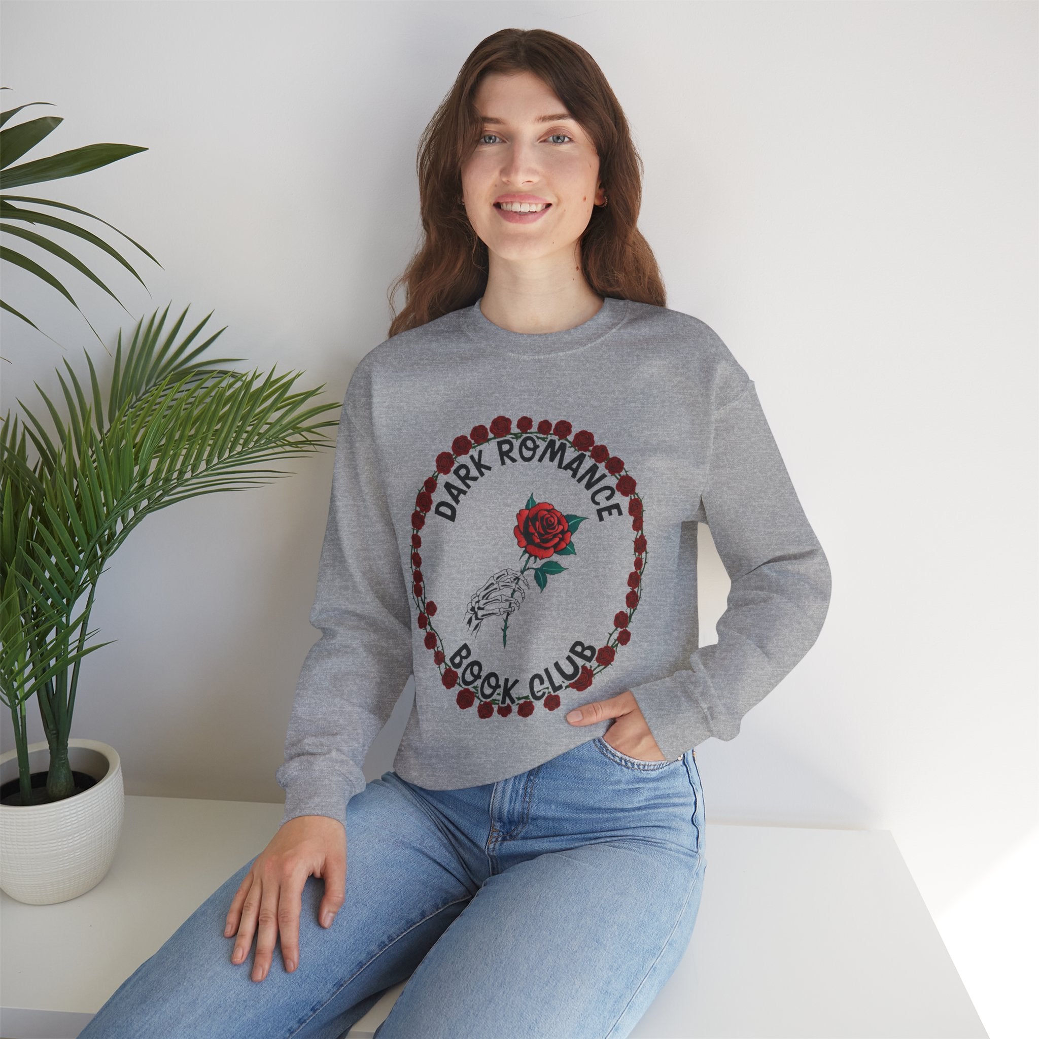 Dark Romance Book Club Crewneck Sweatshirt - Rose & Skeleton Hand