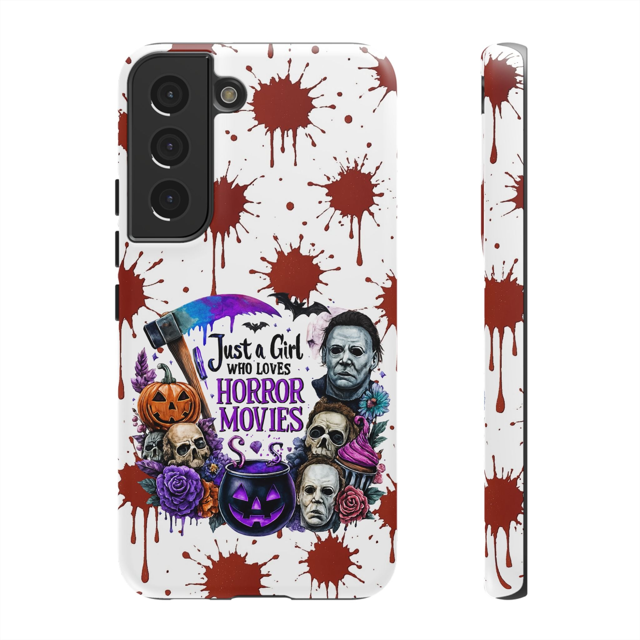 Just a Girl Who Loves Horror Movies & Halloween | Blood Splatter Tough Phone Case | Spooky Gift for Horror Fans