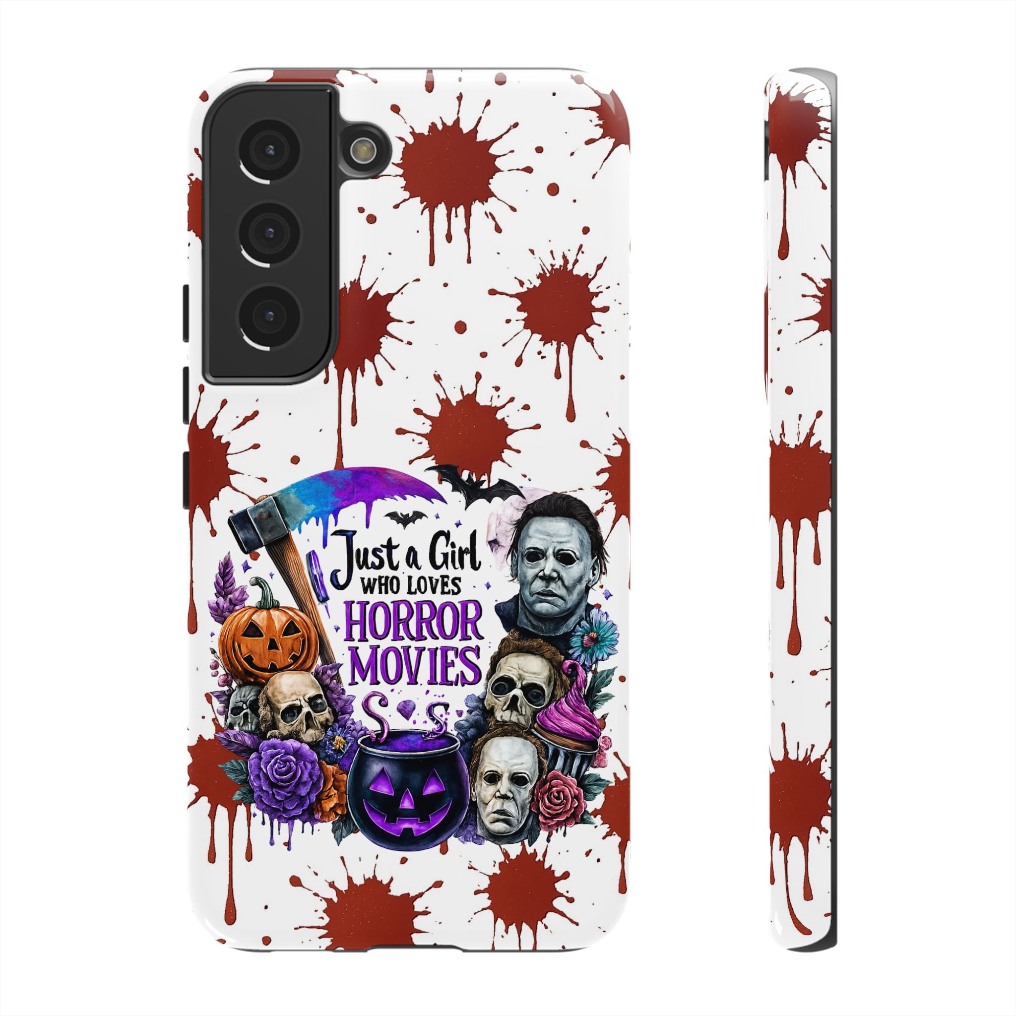 Just a Girl Who Loves Horror Movies & Halloween | Blood Splatter Tough Phone Case | Spooky Gift for Horror Fans