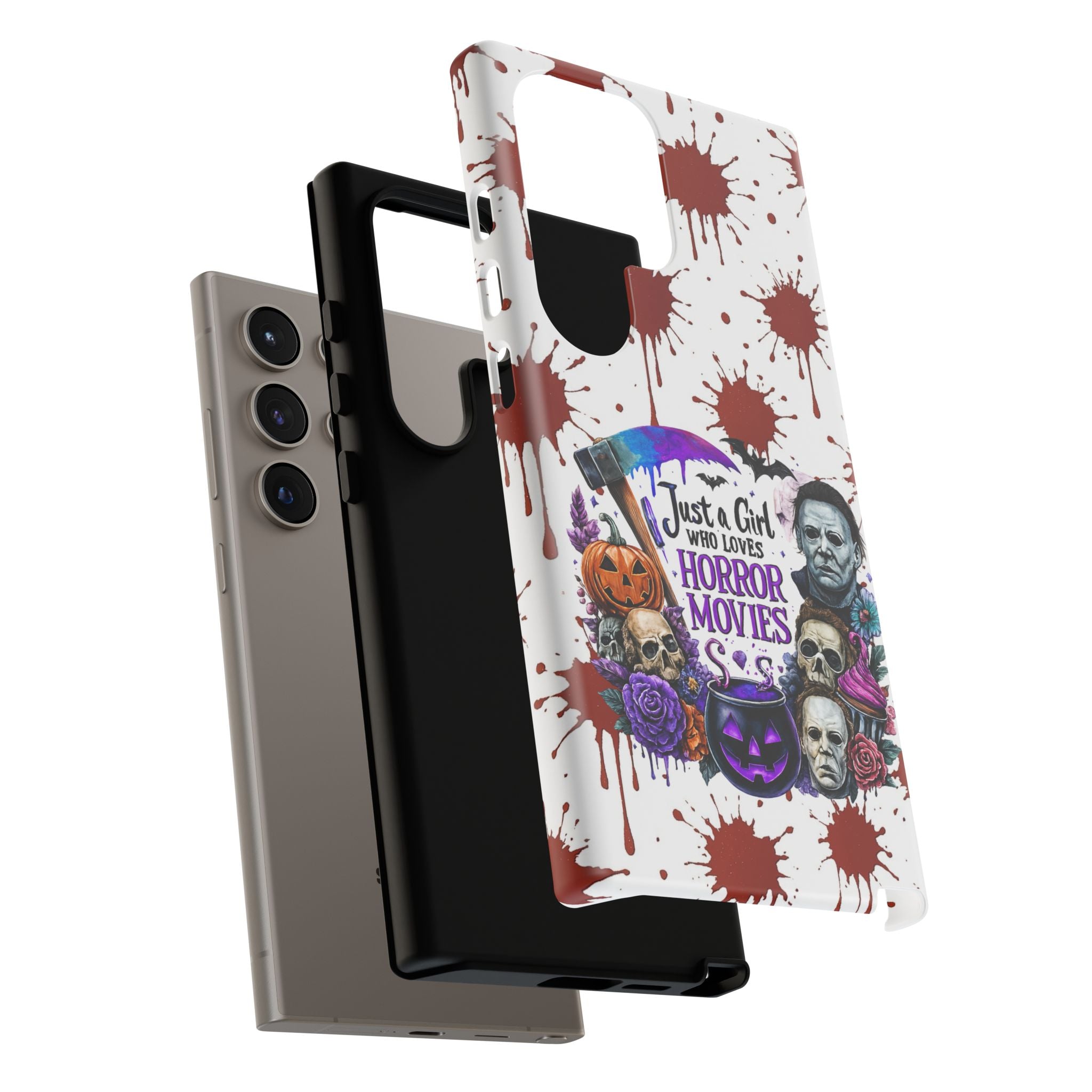 Just a Girl Who Loves Horror Movies & Halloween | Blood Splatter Tough Phone Case | Spooky Gift for Horror Fans