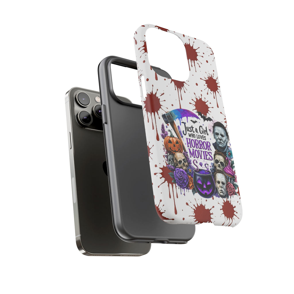 Just a Girl Who Loves Horror Movies & Halloween | Blood Splatter Tough Phone Case | Spooky Gift for Horror Fans