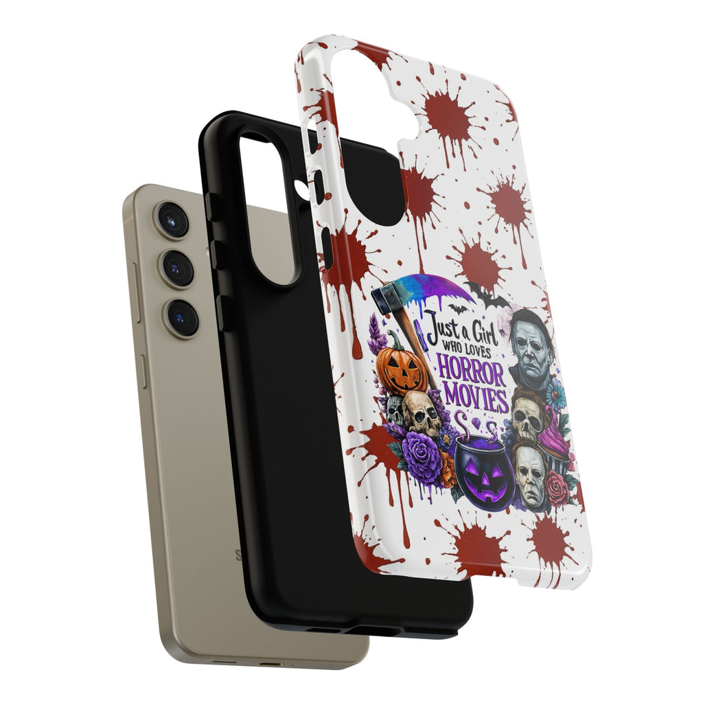 Just a Girl Who Loves Horror Movies & Halloween | Blood Splatter Tough Phone Case | Spooky Gift for Horror Fans