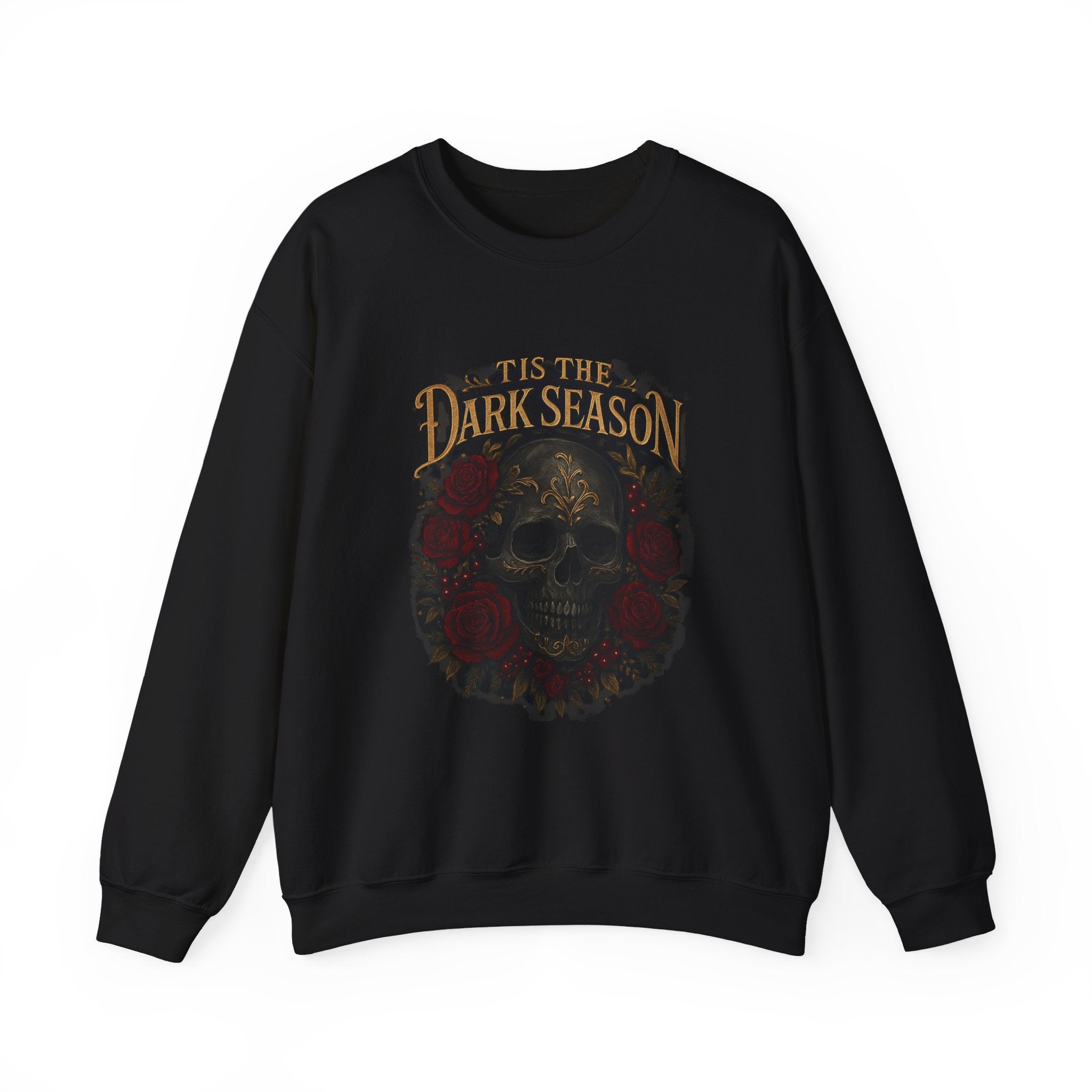 'Tis the Dark Season — Gothic Skull & Roses Aesthetic Sweatshirt | Dark Romance Bookish Girl Fall Crewneck