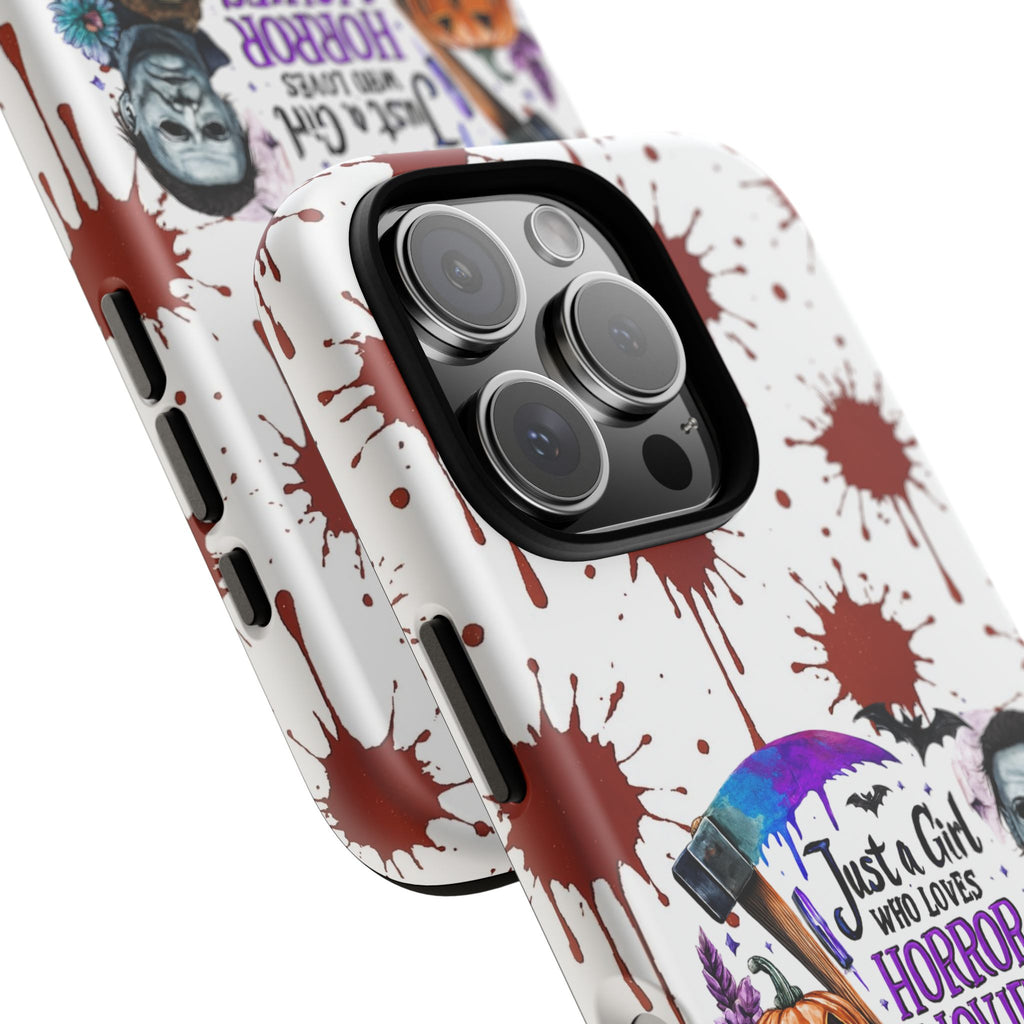 Just a Girl Who Loves Horror Movies & Halloween | Blood Splatter Tough Phone Case | Spooky Gift for Horror Fans