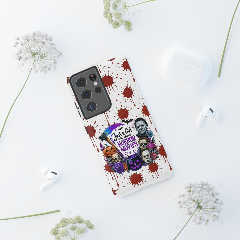 Just a Girl Who Loves Horror Movies & Halloween | Blood Splatter Tough Phone Case | Spooky Gift for Horror Fans