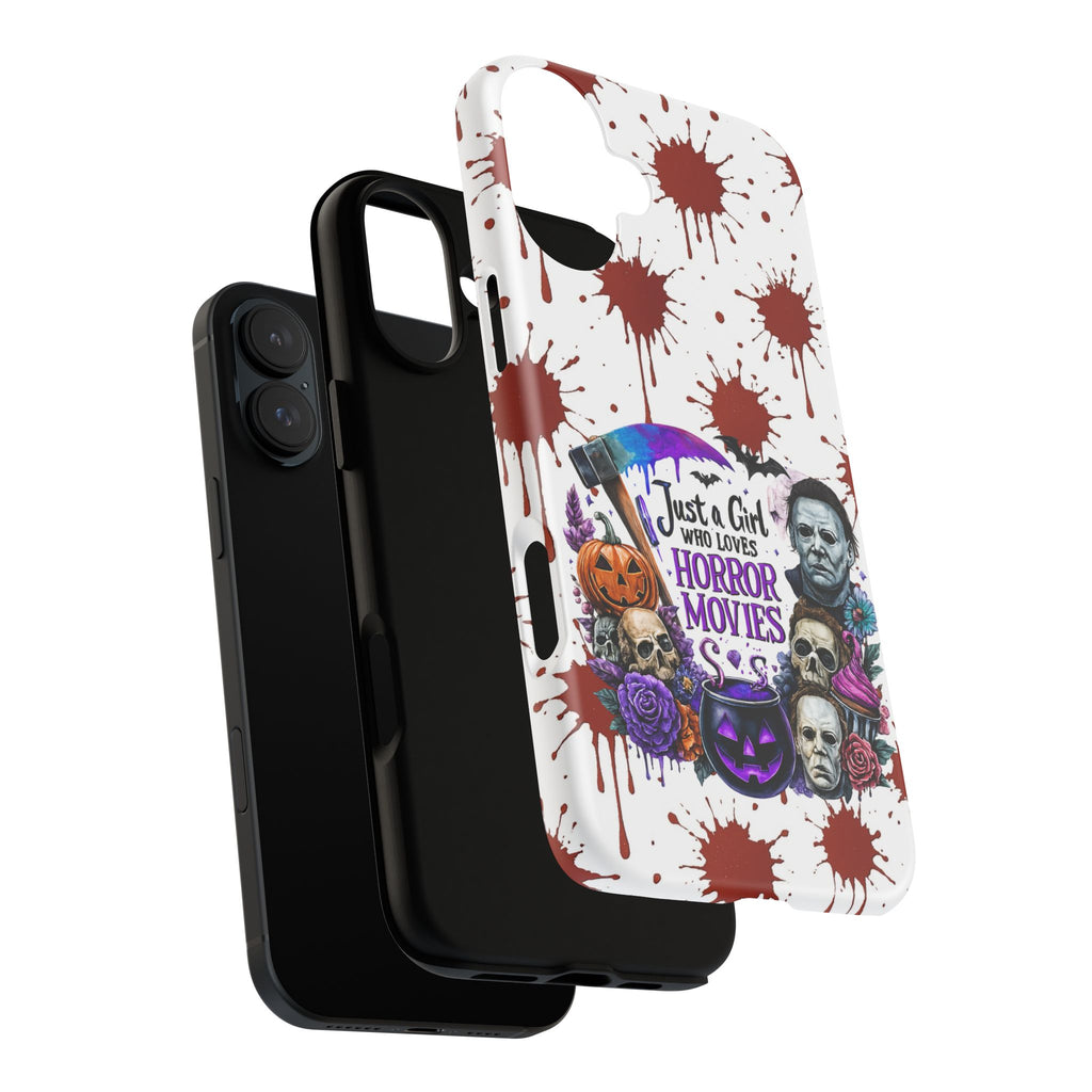 Just a Girl Who Loves Horror Movies & Halloween | Blood Splatter Tough Phone Case | Spooky Gift for Horror Fans