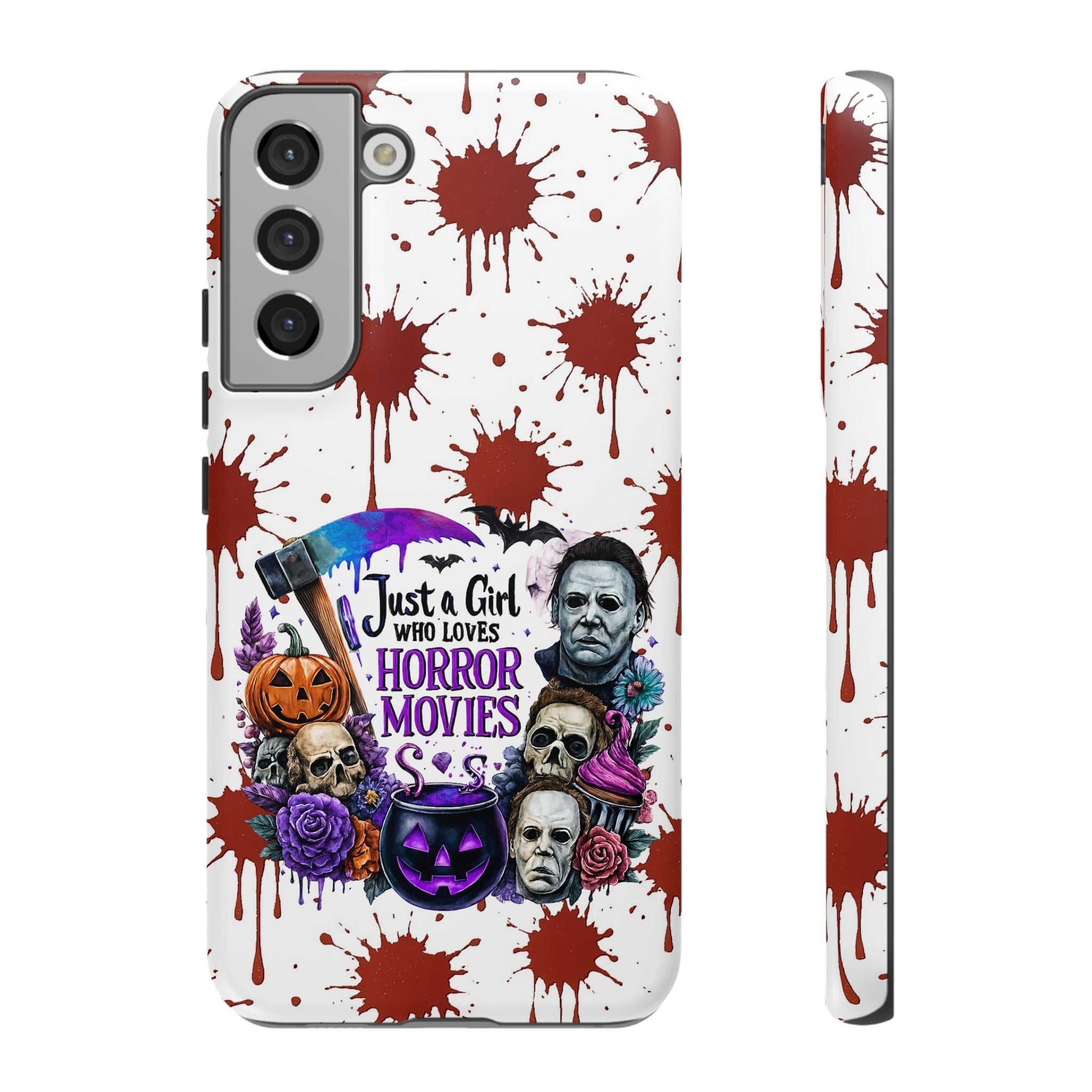 Just a Girl Who Loves Horror Movies & Halloween | Blood Splatter Tough Phone Case | Spooky Gift for Horror Fans