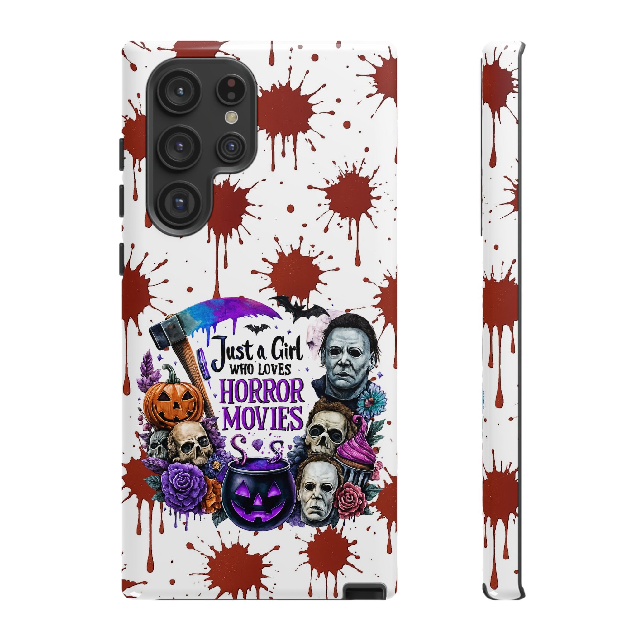 Just a Girl Who Loves Horror Movies & Halloween | Blood Splatter Tough Phone Case | Spooky Gift for Horror Fans