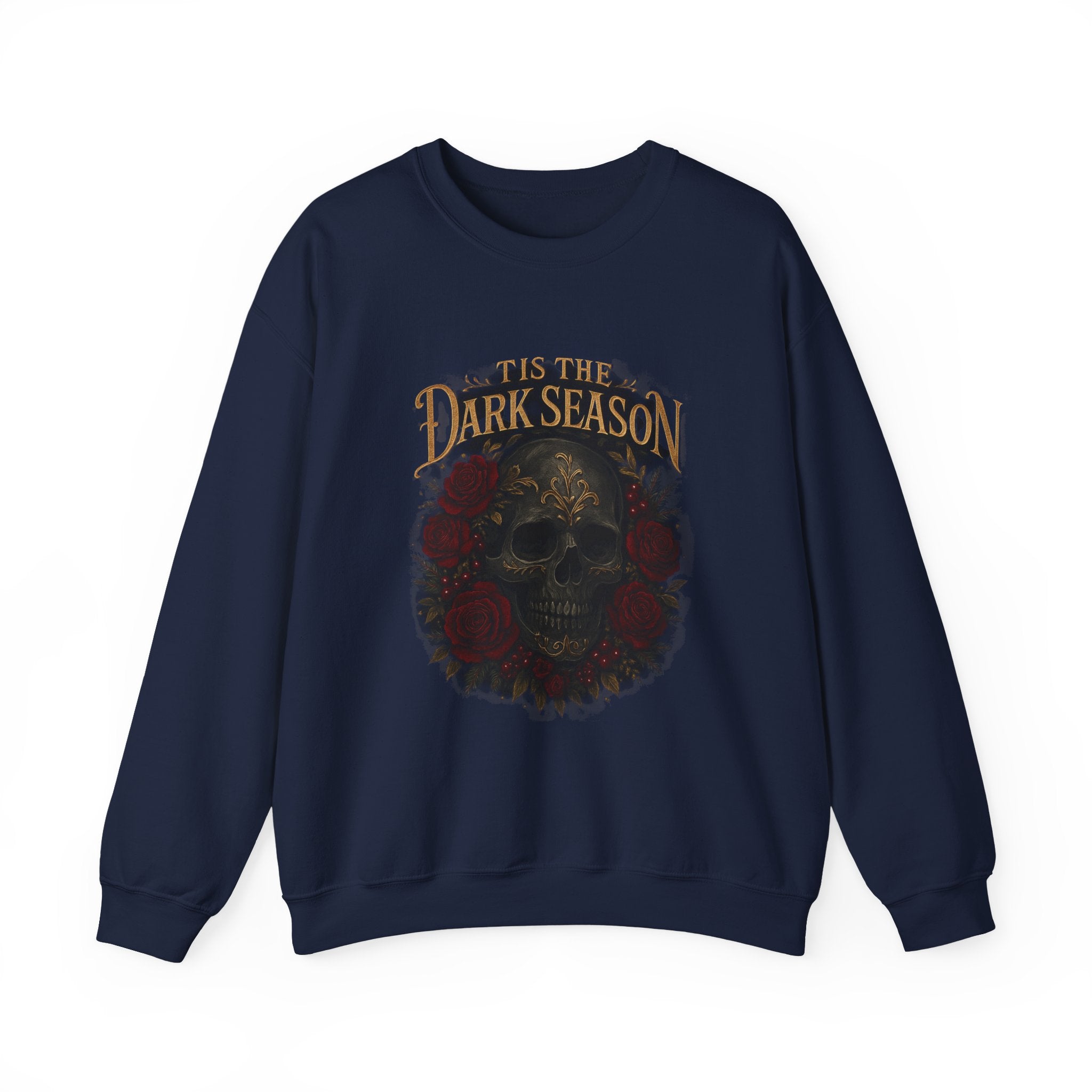 'Tis the Dark Season — Gothic Skull & Roses Aesthetic Sweatshirt | Dark Romance Bookish Girl Fall Crewneck