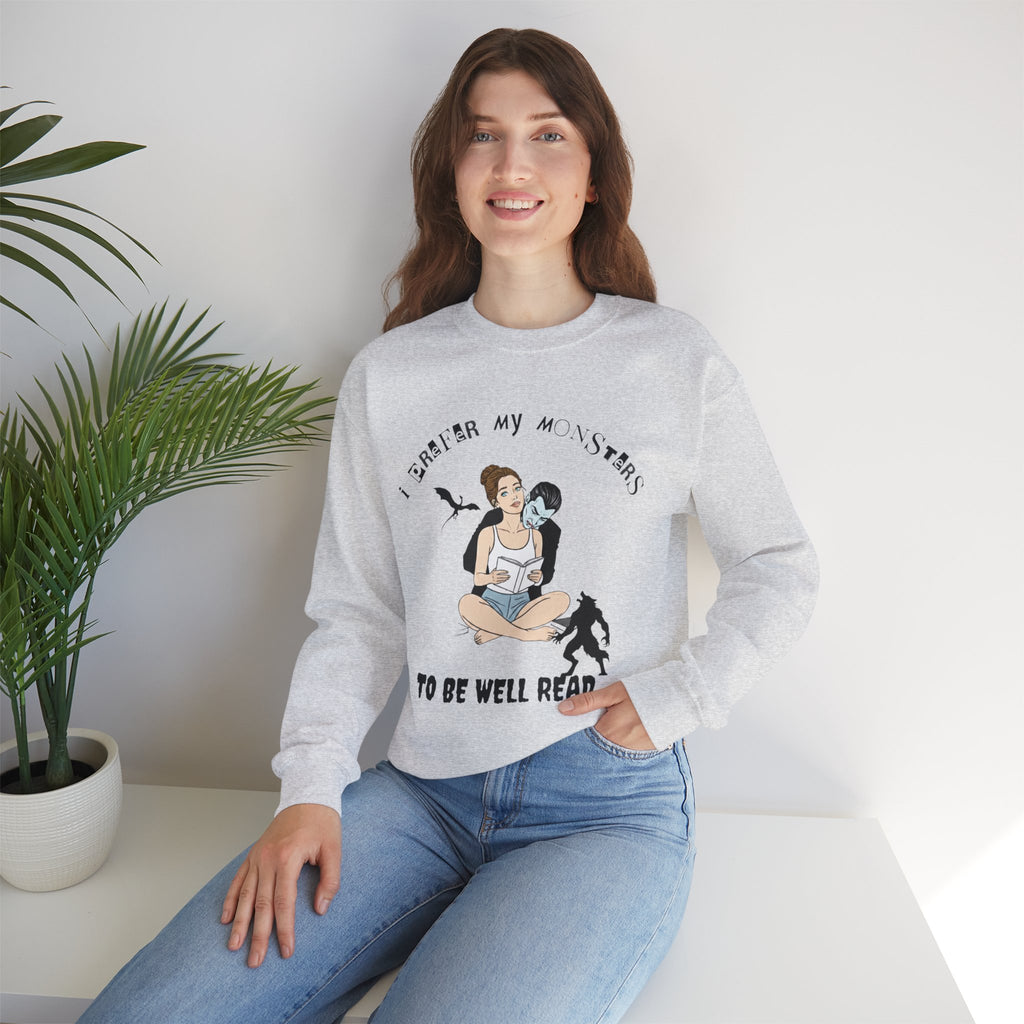 “I Prefer My Monsters To Be Well Read” Cozy Gothic Romance Sweatshirt - Unisex Crewneck