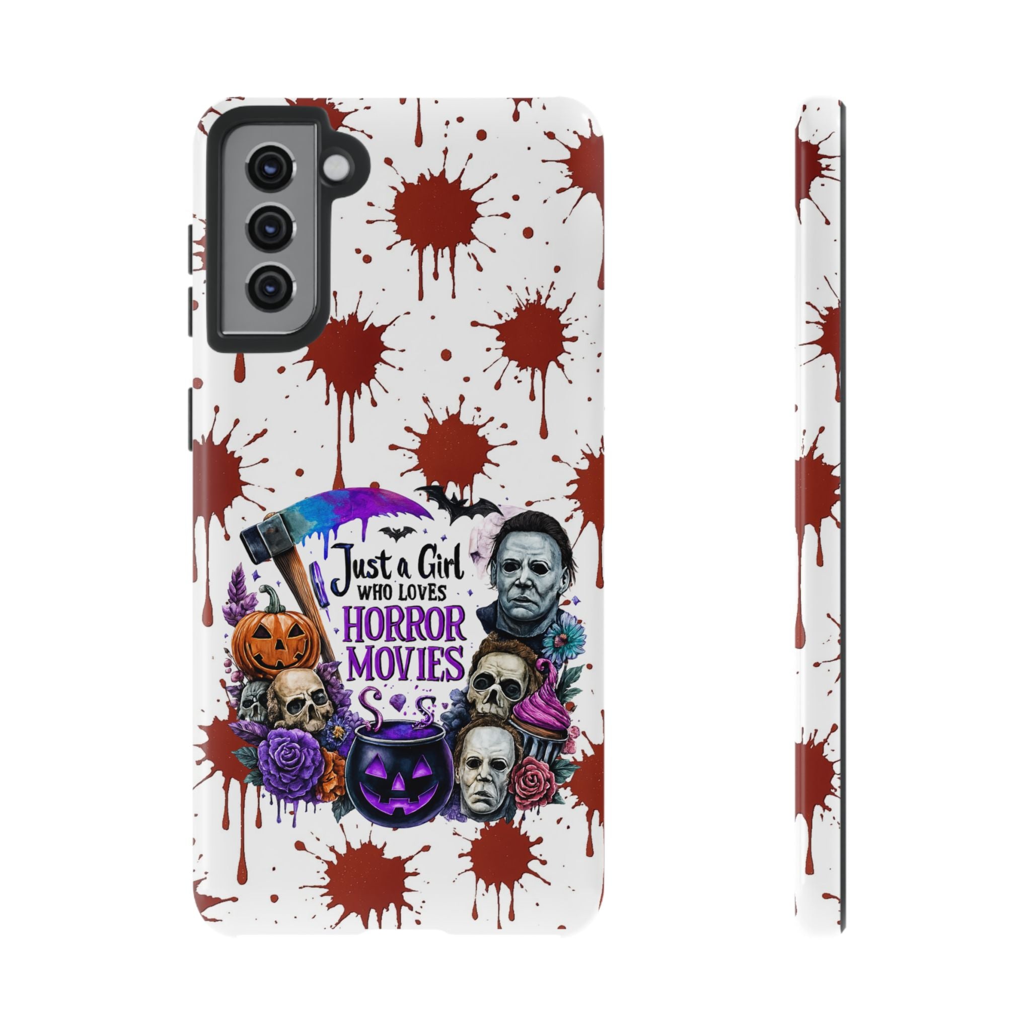 Just a Girl Who Loves Horror Movies & Halloween | Blood Splatter Tough Phone Case | Spooky Gift for Horror Fans