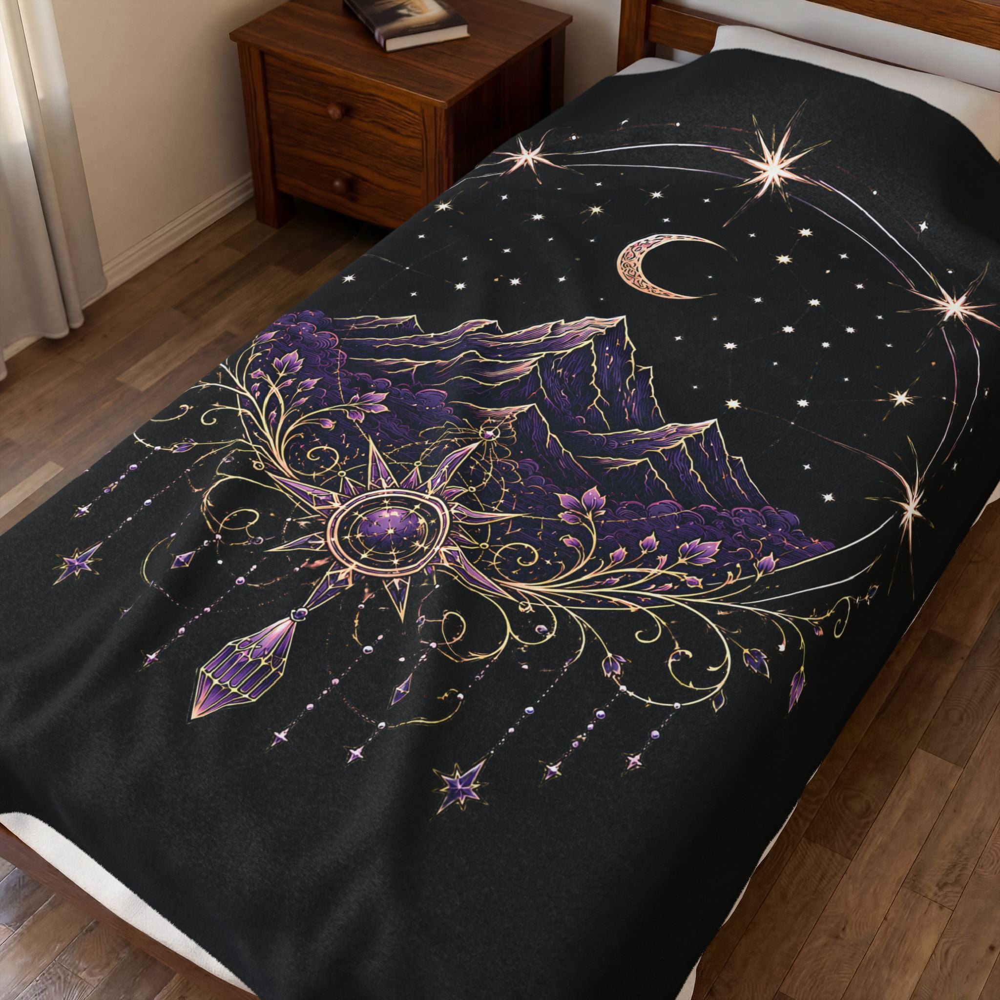 Mystic Moon Mountain Velveteen Plush Blanket