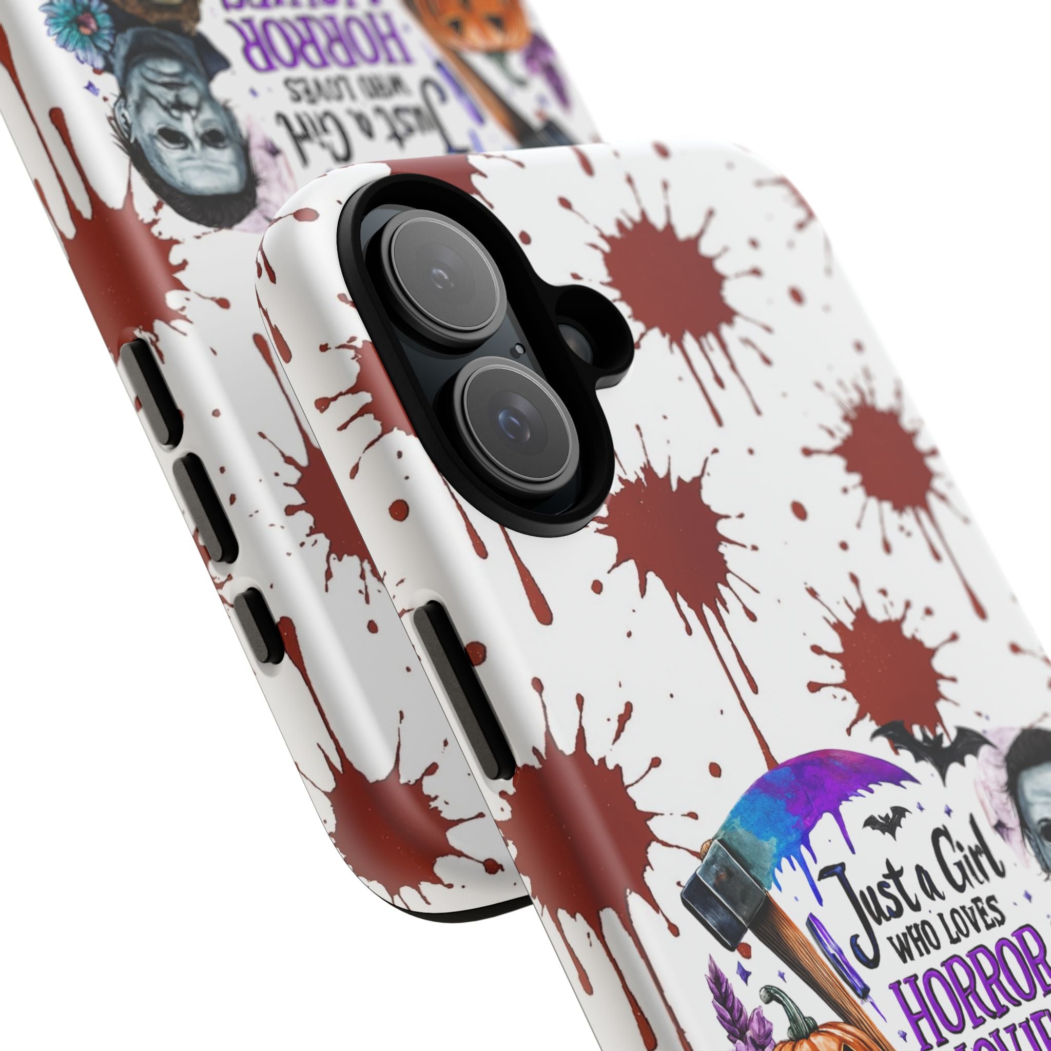 Just a Girl Who Loves Horror Movies & Halloween | Blood Splatter Tough Phone Case | Spooky Gift for Horror Fans