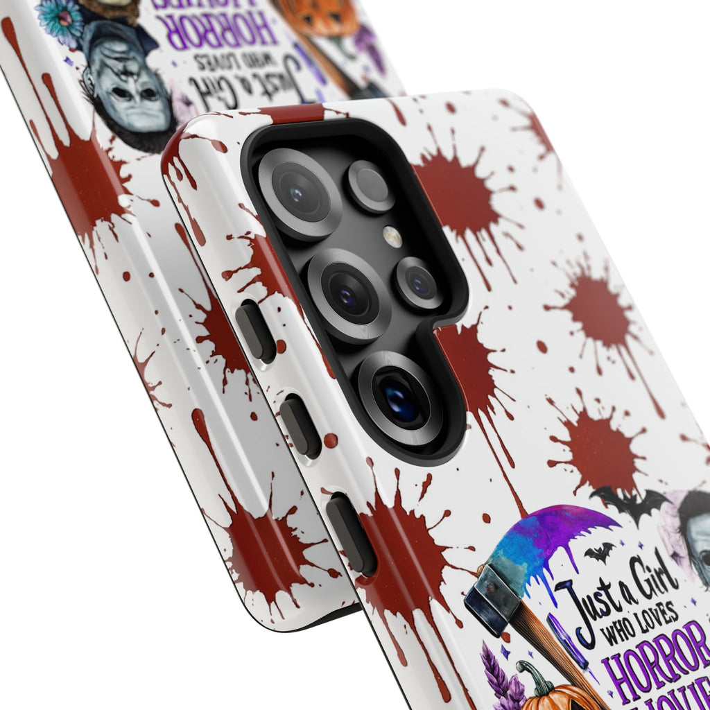 Just a Girl Who Loves Horror Movies & Halloween | Blood Splatter Tough Phone Case | Spooky Gift for Horror Fans