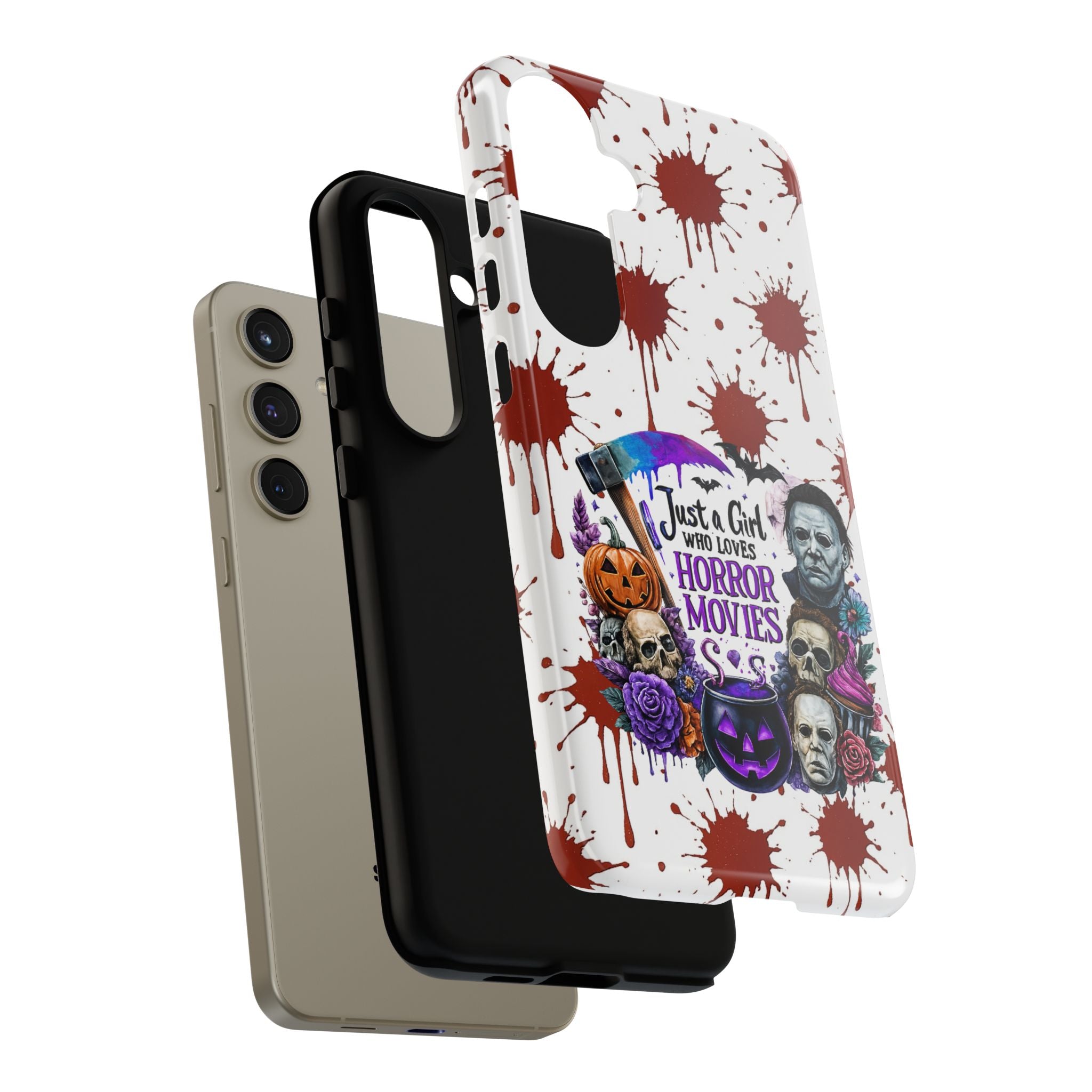 Just a Girl Who Loves Horror Movies & Halloween | Blood Splatter Tough Phone Case | Spooky Gift for Horror Fans