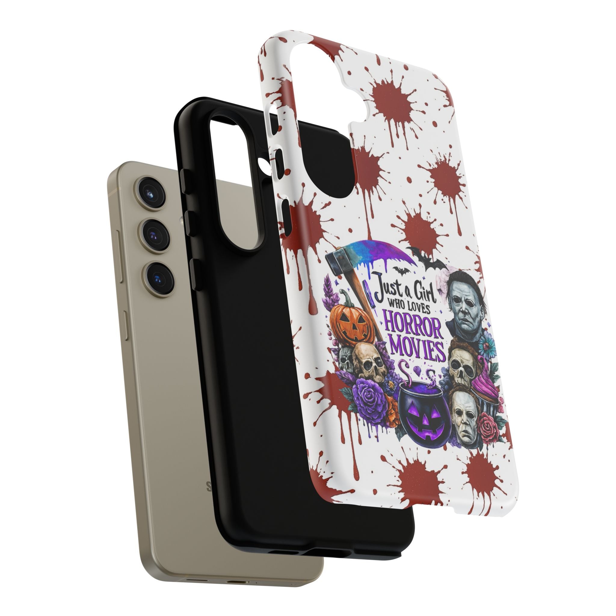 Just a Girl Who Loves Horror Movies & Halloween | Blood Splatter Tough Phone Case | Spooky Gift for Horror Fans