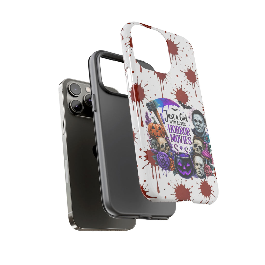 Just a Girl Who Loves Horror Movies & Halloween | Blood Splatter Tough Phone Case | Spooky Gift for Horror Fans