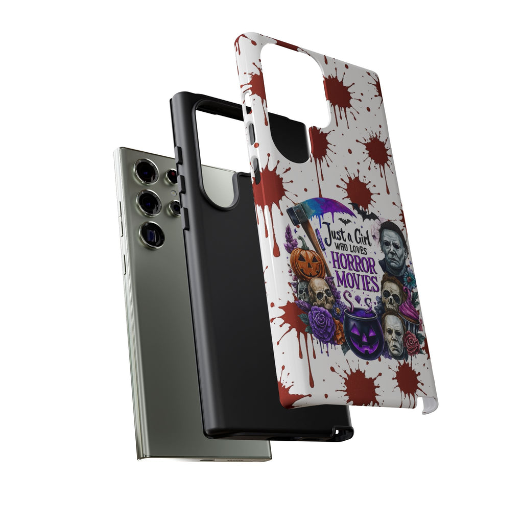 Just a Girl Who Loves Horror Movies & Halloween | Blood Splatter Tough Phone Case | Spooky Gift for Horror Fans