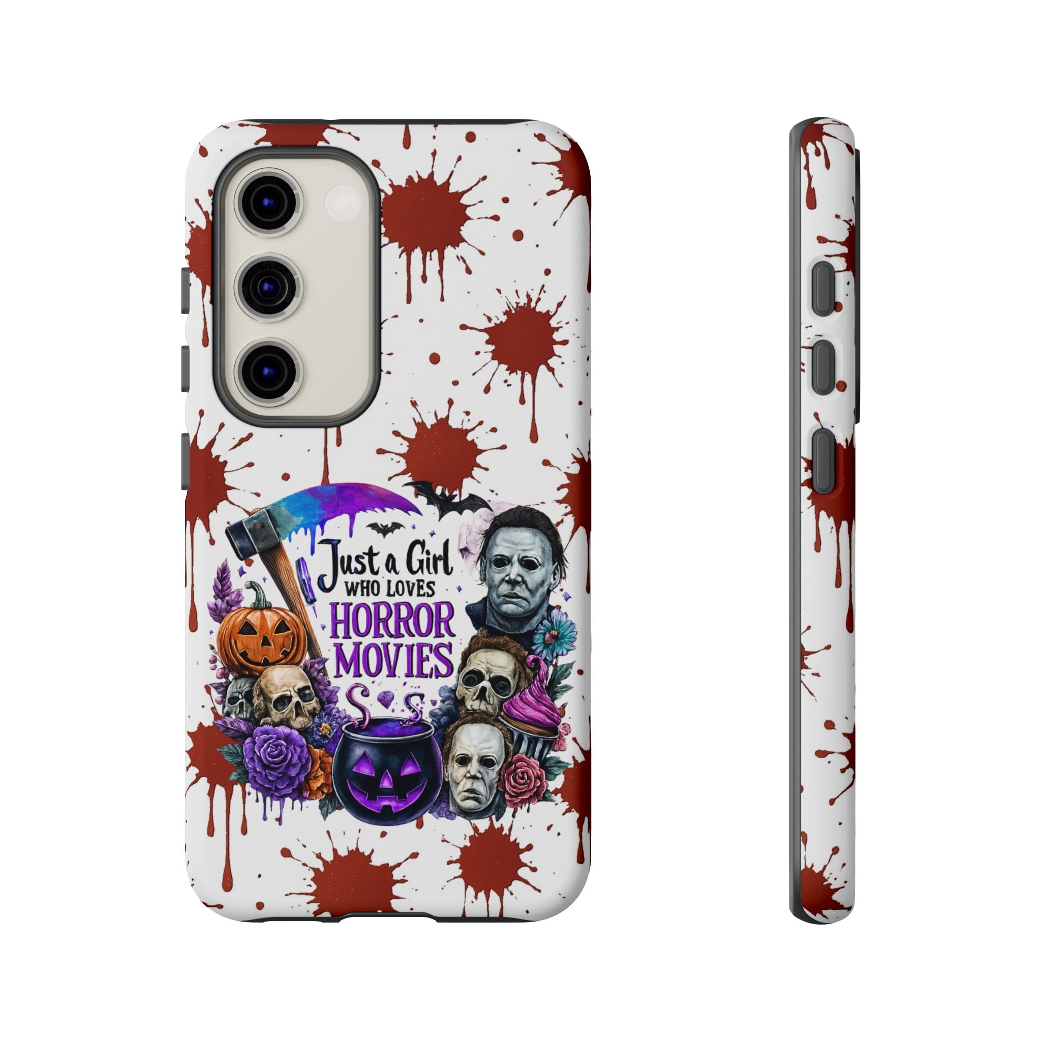 Just a Girl Who Loves Horror Movies & Halloween | Blood Splatter Tough Phone Case | Spooky Gift for Horror Fans