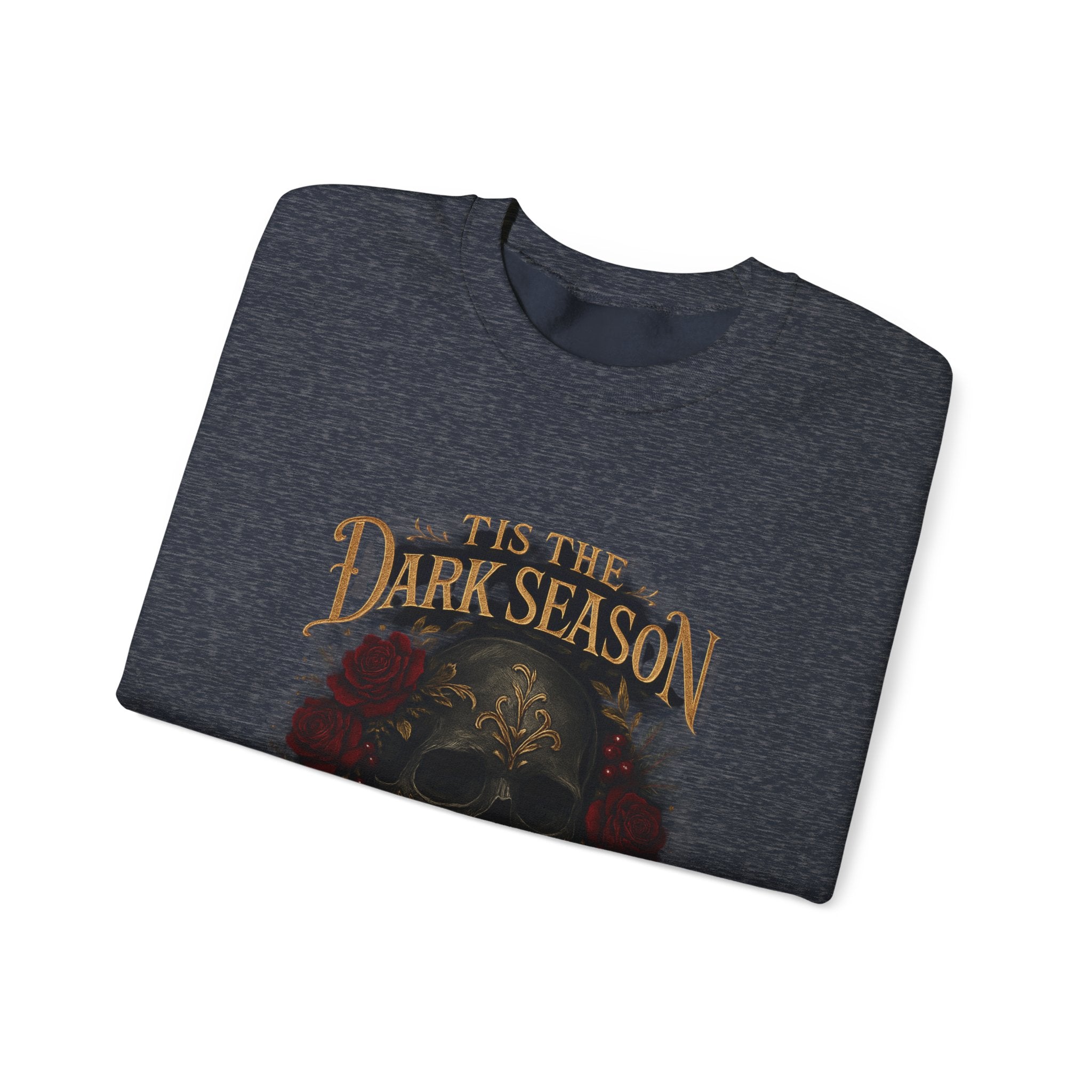 'Tis the Dark Season — Gothic Skull & Roses Aesthetic Sweatshirt | Dark Romance Bookish Girl Fall Crewneck