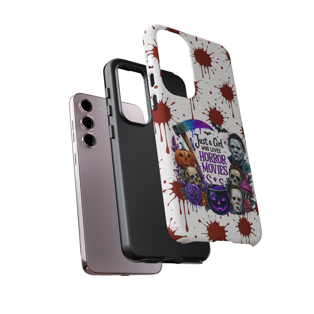 Just a Girl Who Loves Horror Movies & Halloween | Blood Splatter Tough Phone Case | Spooky Gift for Horror Fans